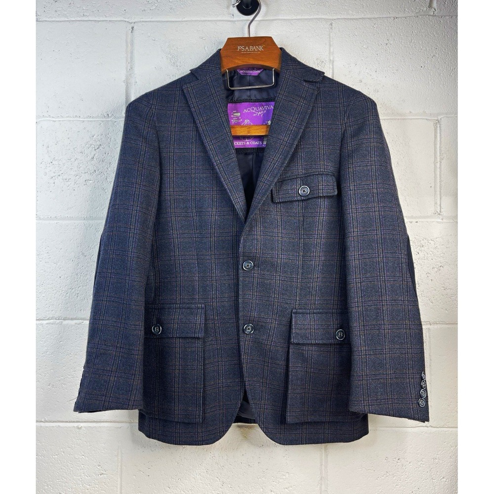 ACQUAVIVA Loro Piana Super 120s Wool Plaid Sport Coat Blazer Jacket Mens EU 46 R